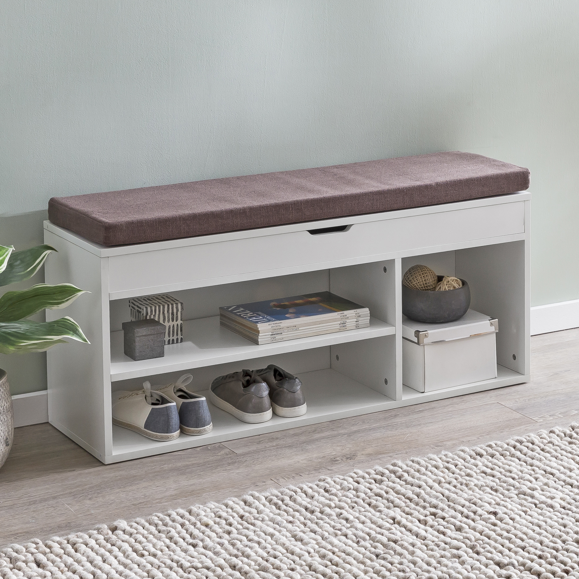 Banco con asiento armario banco de madera 104x51x32 cm blanco