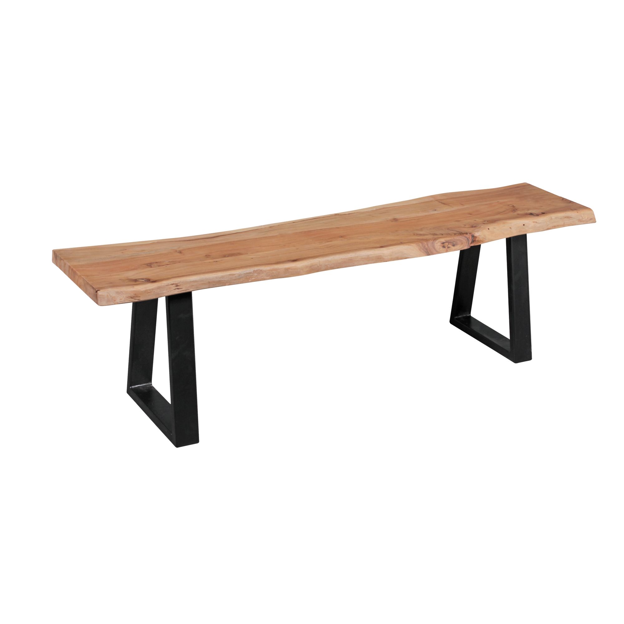 Banco comedor GAYA madera maciza acacia natural 160 x 45 x 40 cm | Banco robusto con patas metálicas negras Banco comedor GAYA madera maciza acacia natural 160 x 45 x 40 cm | Banco robusto con patas metálicas negras