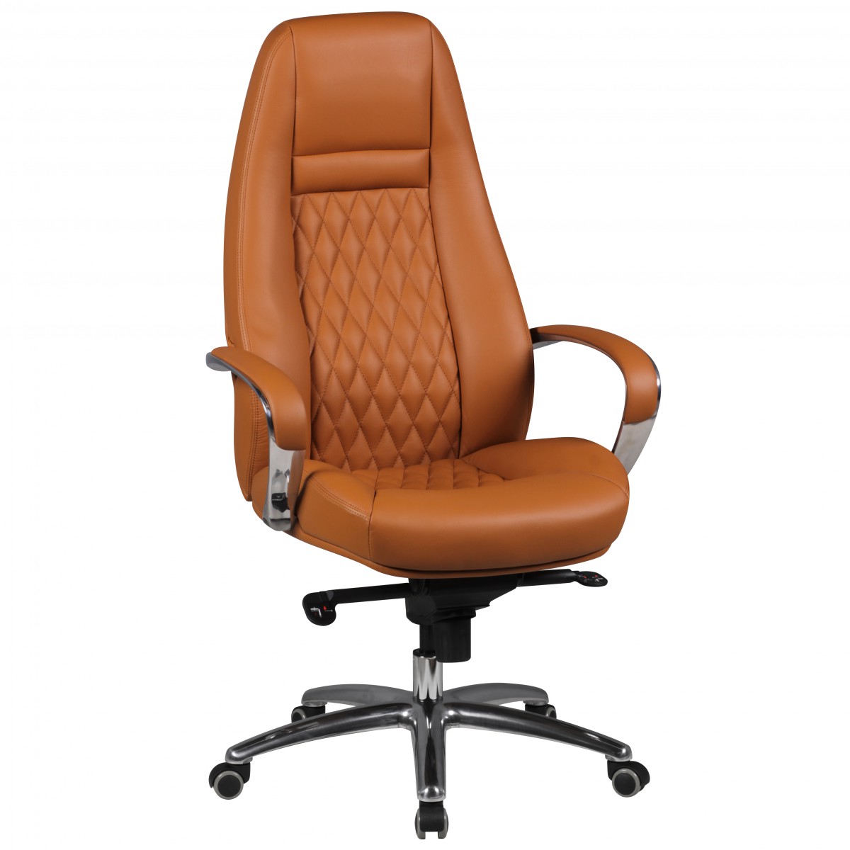 Silla de oficina AUSTIN cuero genuino caramelo | Base de aluminio plateada | Altura 120-130 cm | Ancho 68 cm
