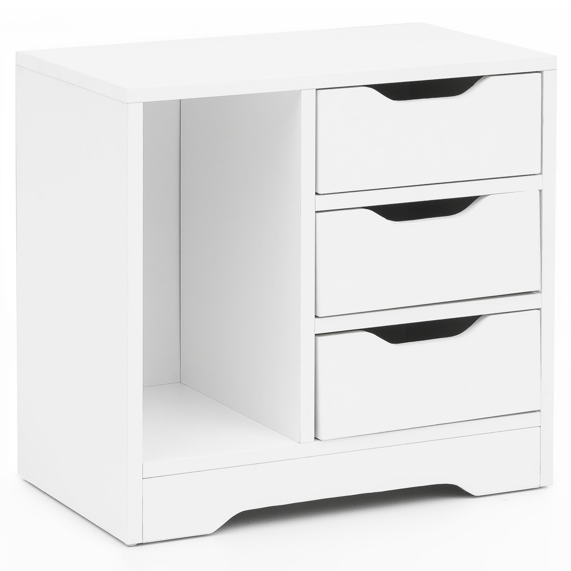 Mesita de noche blanca mate 49x50x30 cm con 3 cajones y 1 estante | Mueble moderno para dormitorio