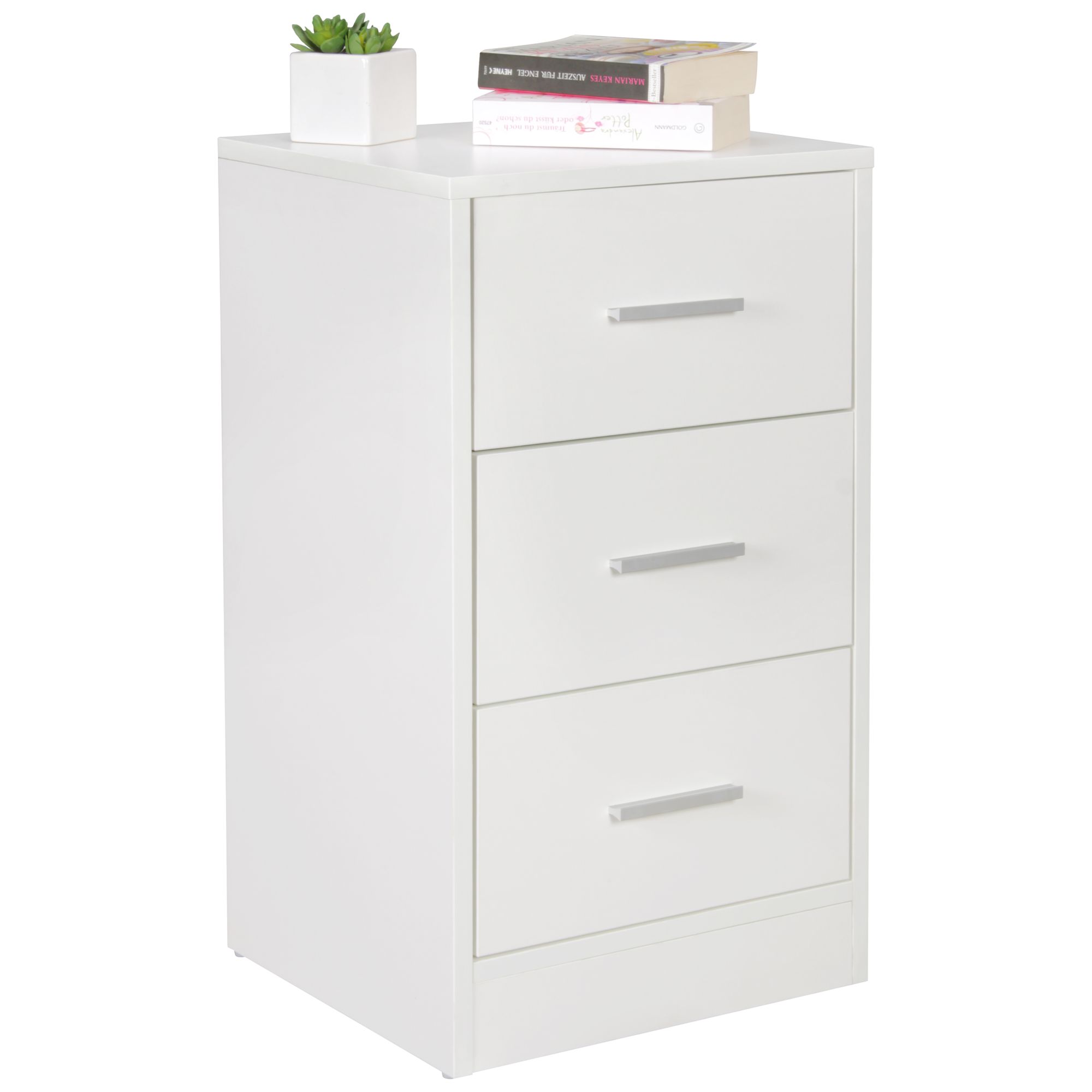 Mesa de Noche FOGGIA Madera Blanca | 37,5 x 68 x 35 cm | 3 Cajones Altos