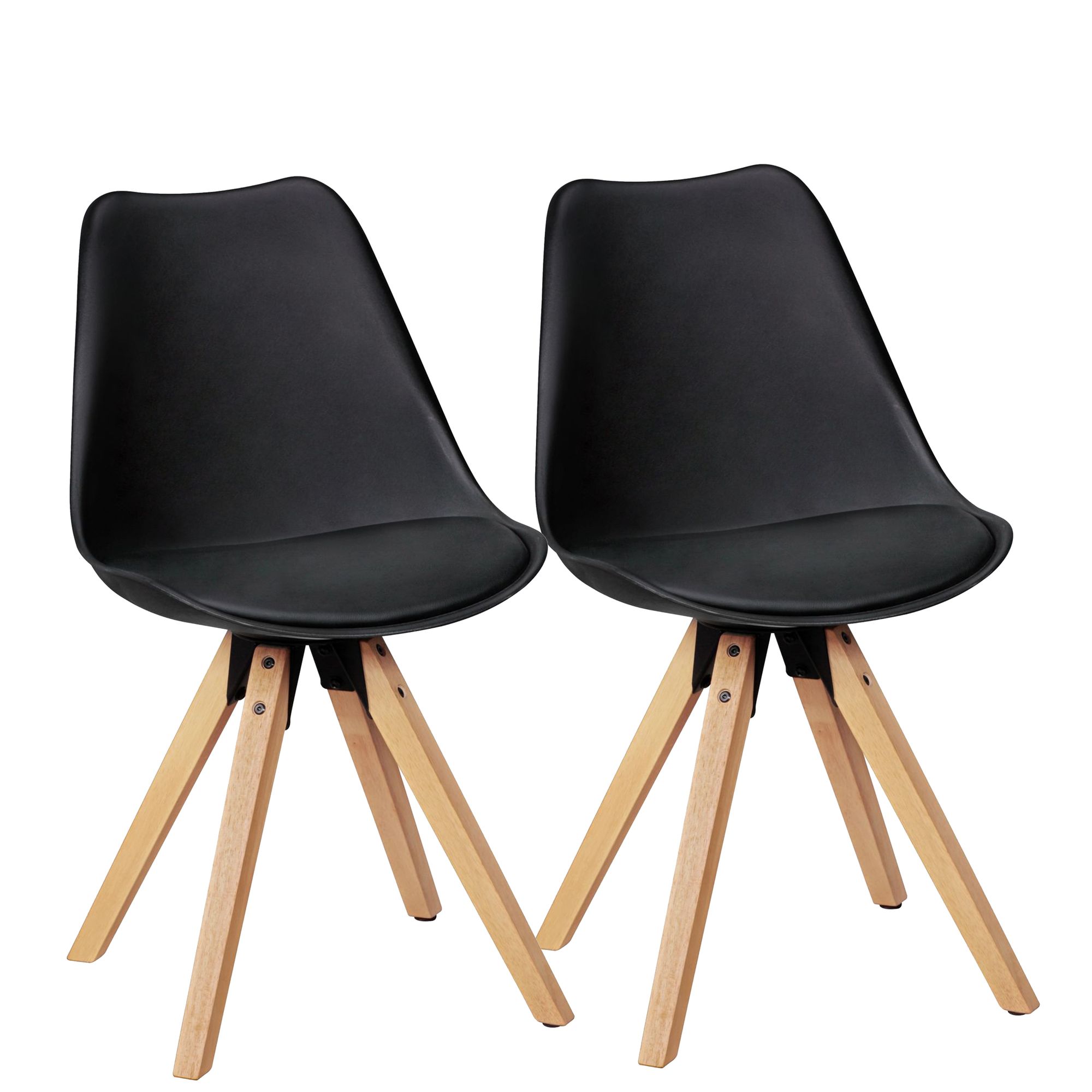 2x Silla comedor retro LIMA negra | Piel sintética | 49x87x52 cm
