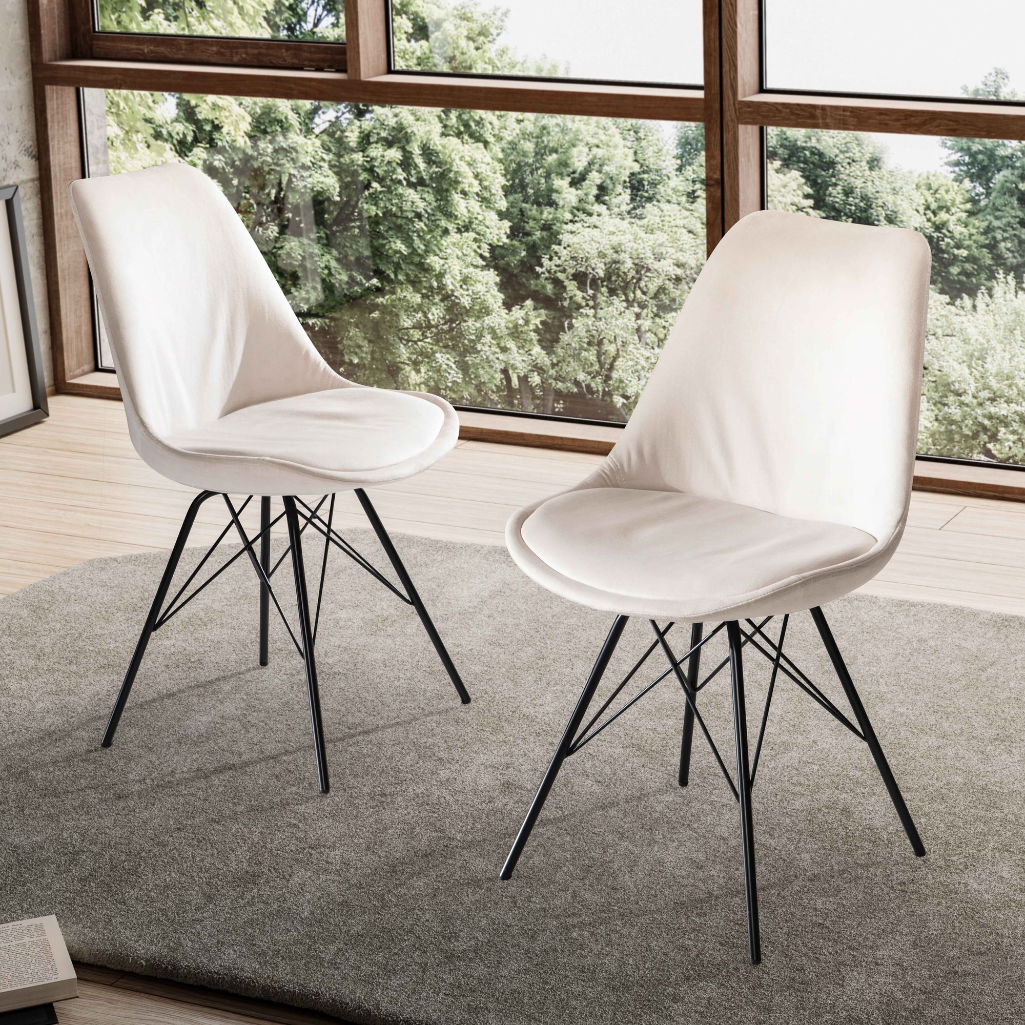 Juego de 2 sillas de comedor, sillas de cocina de terciopelo beige con patas de metal, silla de concha de diseño escandinavo, silla tapizada con funda de tela