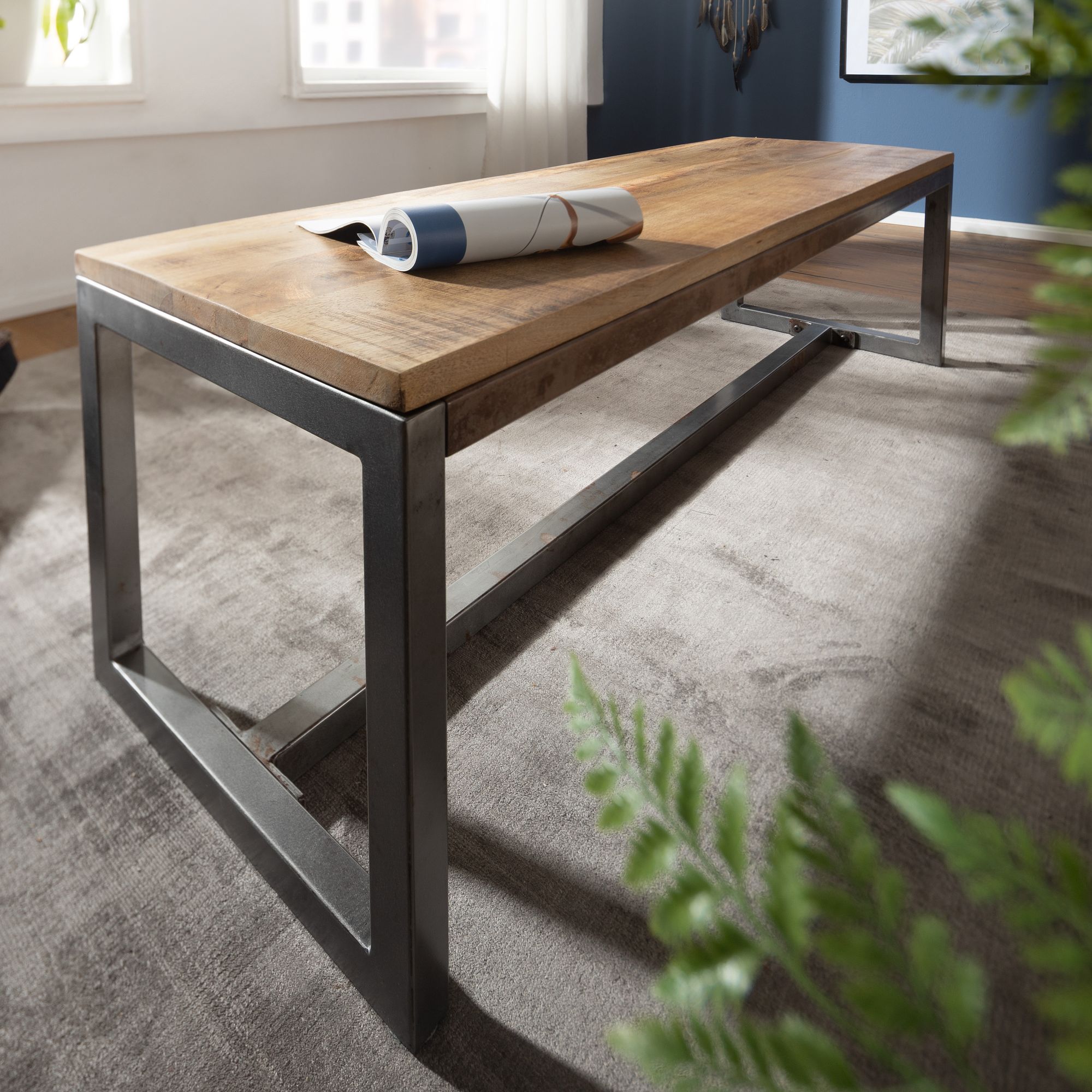 Banco de comedor 120x46x45 cm en madera maciza de mango y metal | Estilo vintage Banco de comedor 120x46x45 cm en madera maciza de mango y metal | Estilo vintage