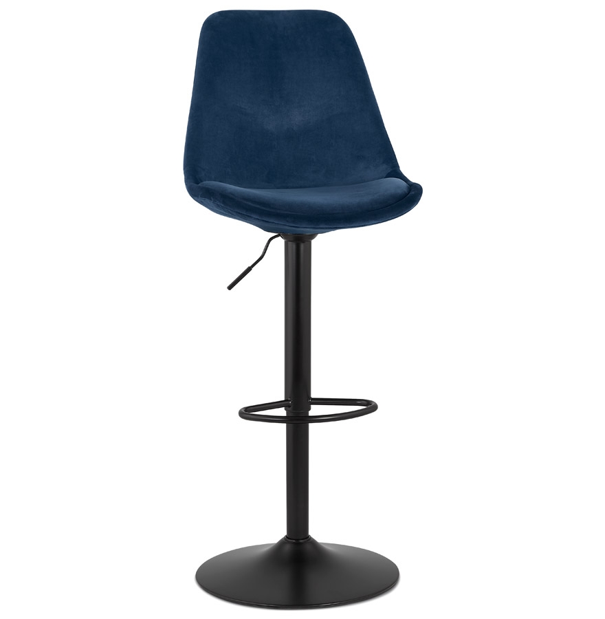 Taburete ajustable MIKE | Terciopelo azul y patas negras | Altura 123 cm