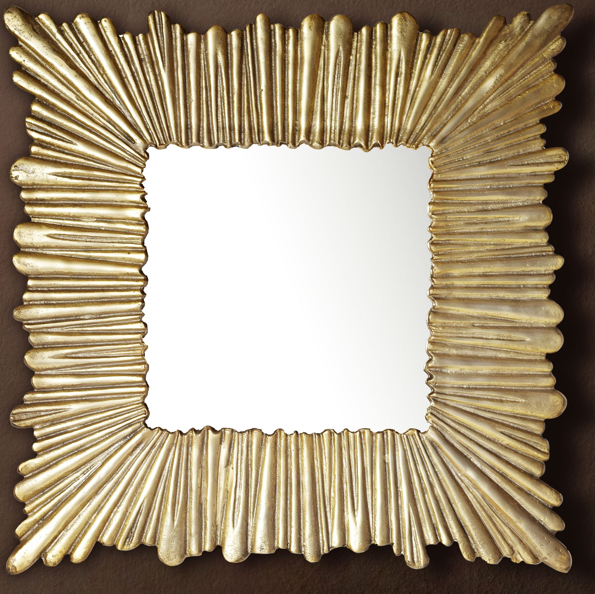 Espejo de pared cuadrado diseño rayo de sol | Aluminio dorado | 75x75 cm