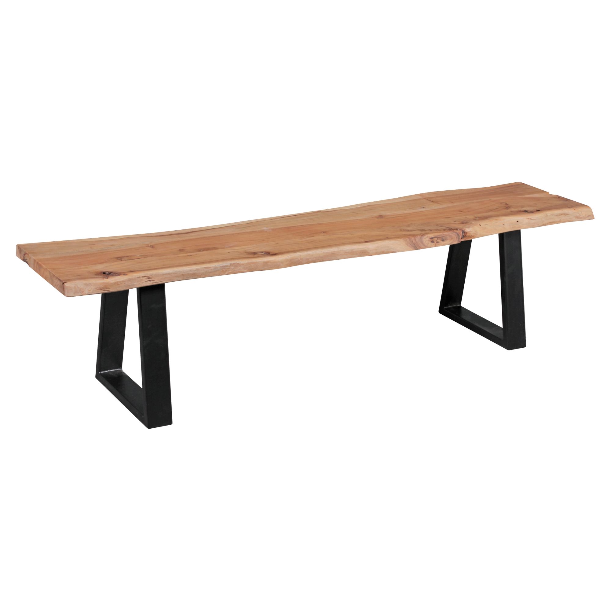 Banco comedor GAYA madera maciza acacia natural 180 x 45 x 40 cm | Banco robusto con patas metálicas negras Banco comedor GAYA madera maciza acacia natural 180 x 45 x 40 cm | Banco robusto con patas metálicas negras