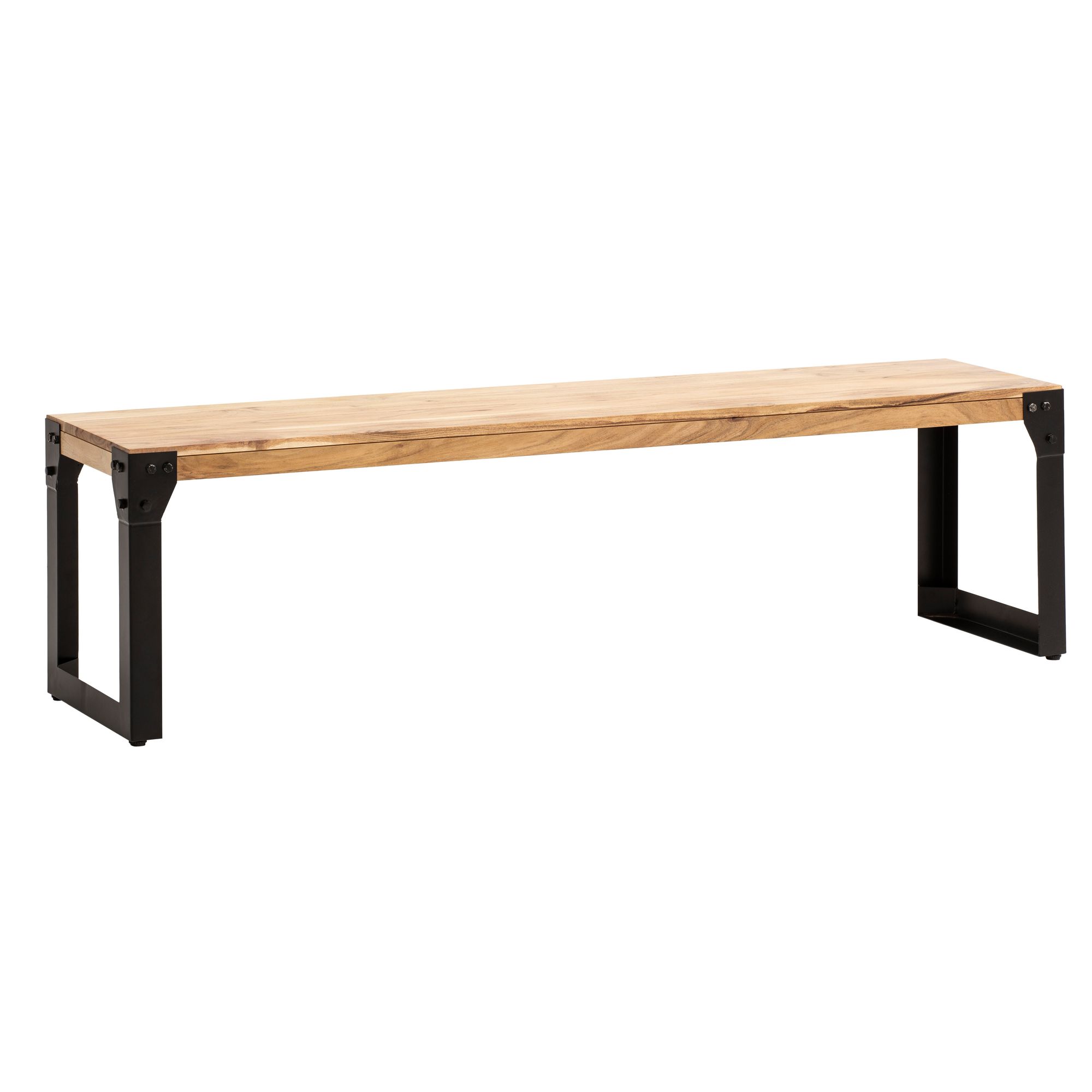 Banco de comedor 120x40x45 cm madera maciza de acacia marrón dorado | Patas metálicas negras | Banco industrial sin respaldo