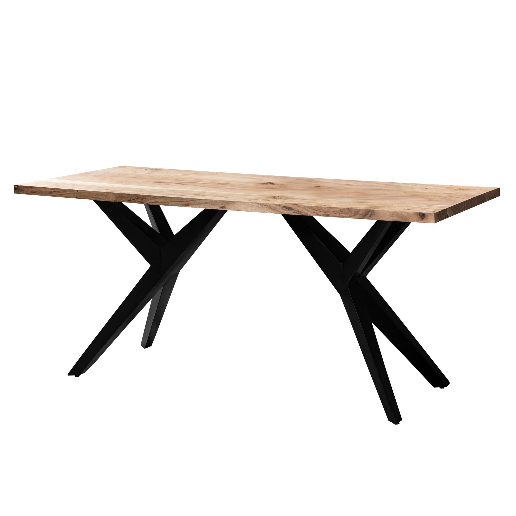 Mesa de comedor de madera maciza de acacia y metal 120x60x76 cm | Mesa rectangular estilo loft con sobre dorado claro