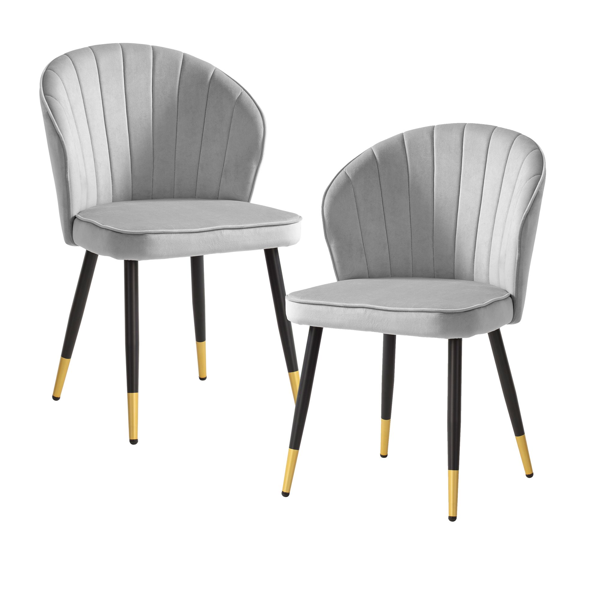 Set de 2 Sillas de Comedor Terciopelo Gris | Patas de Metal Negro y Dorado | 55x83x53 cm