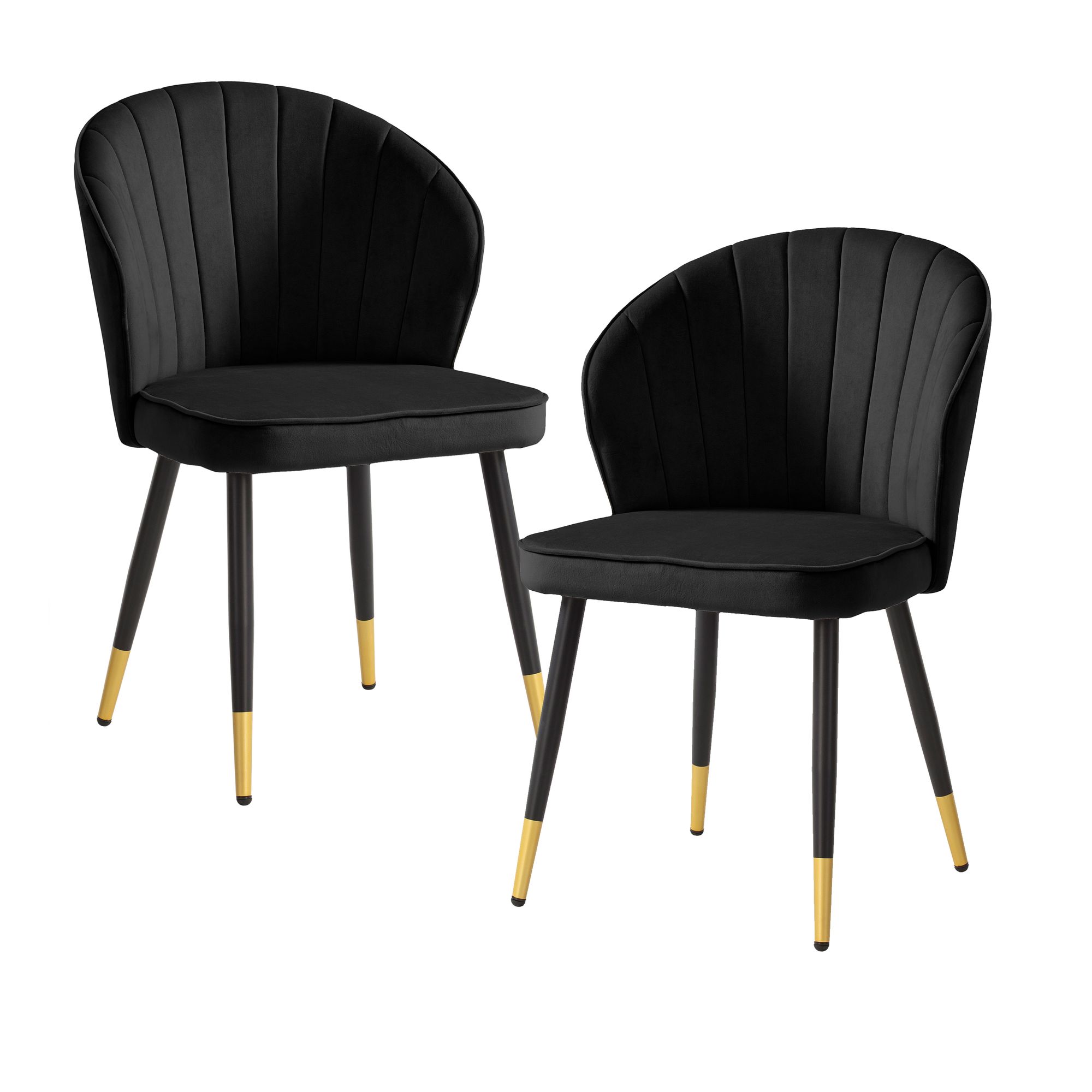 Set de 2 Sillas de Comedor Terciopelo Negro | Patas de Metal Negro y Dorado | 55x83x53 cm