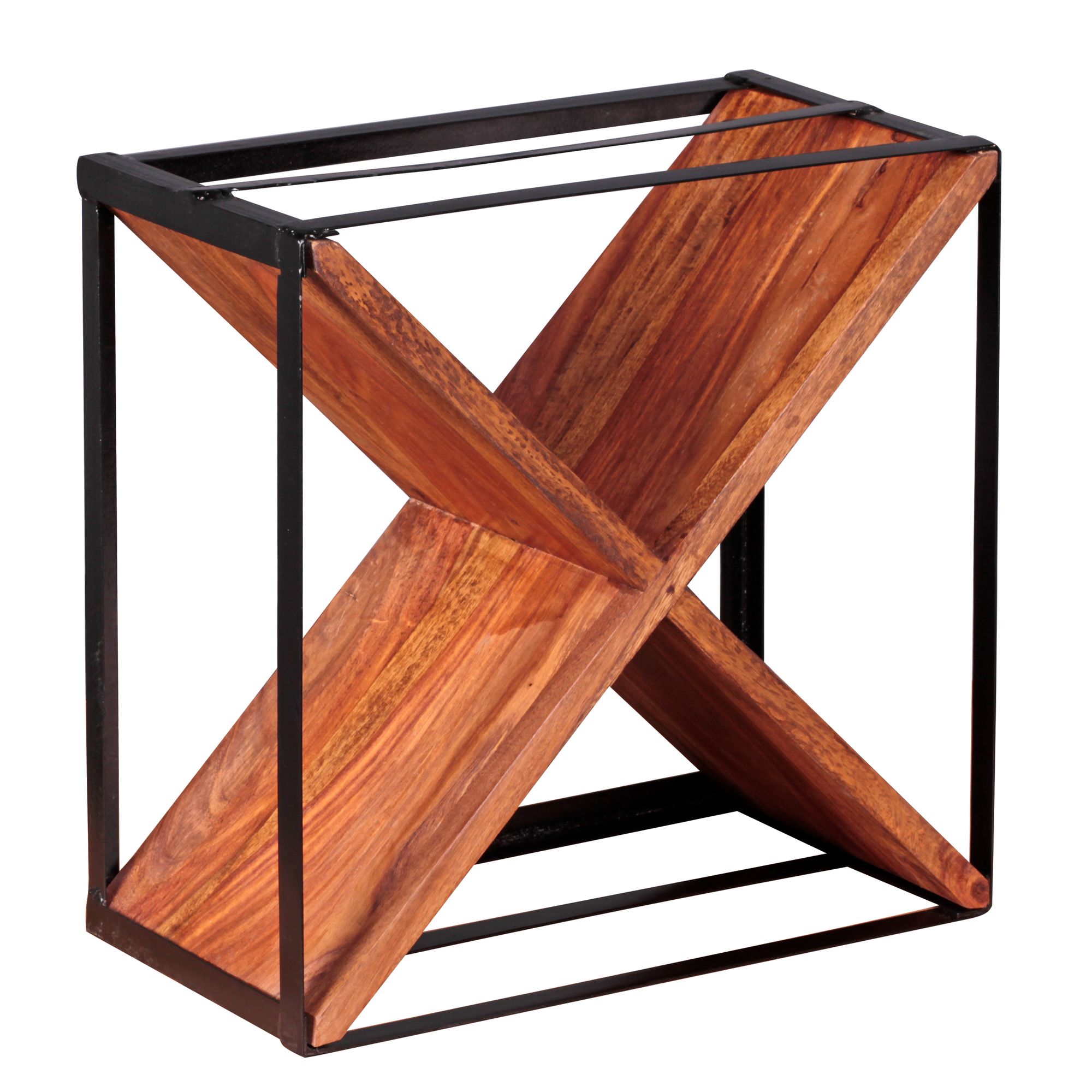 Botellero de Madera Maciza Sheesham Natural 37x37x20 cm | Diseño Moderno en Forma de X Botellero de Madera Maciza Sheesham Natural 37x37x20 cm | Diseño Moderno en Forma de X